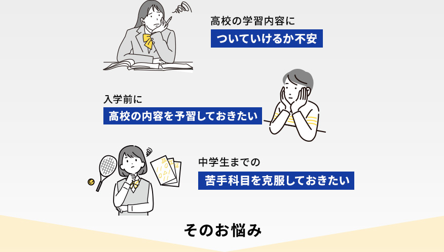 高校の学習内容についていけるか不安 入学前に高校の内容を予習しておきたい 中学生までの苦手科目を克服しておきたい そのお悩み