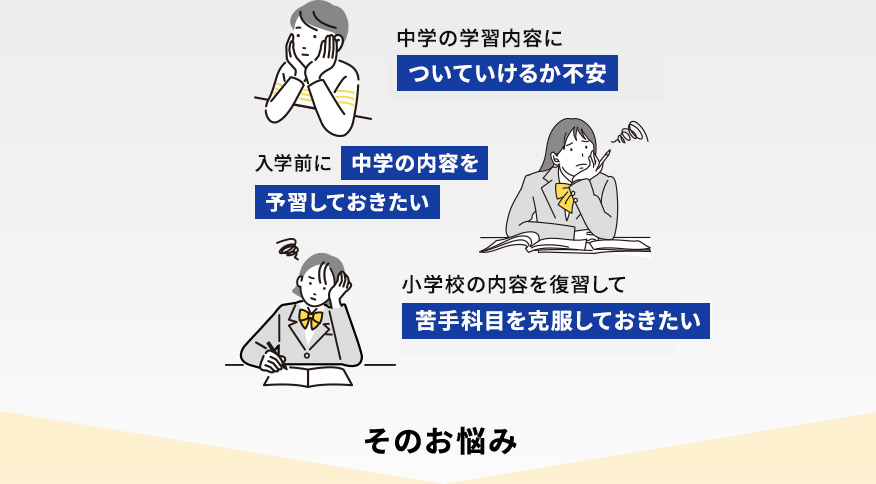 中学の学習内容についていけるか不安 入学前に中学の内容を予習しておきたい 小学校の内容を復習して苦手科目を克服しておきたい そのお悩み