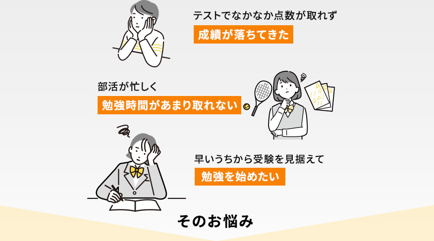 テストでなかなか点数が取れず成績が落ちてきた 部活が忙しく勉強時間があまり取れない 早いうちから受験を見据えて勉強を始めたい