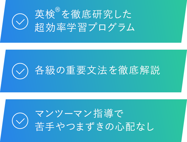 英検®を徹底研究した超効率学習プログラム 各級の重要文法を徹底解説 マンツーマン指導で苦手やつまずきの心配なし