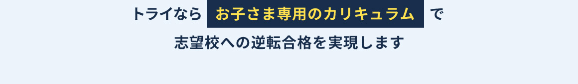 トライならお子さま専用のカリキュラムで志望校への逆転合格を実現します