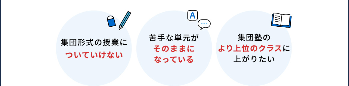 集団形式の授業についていけない 苦手な単元がそのままになっている 集団塾のより上位のクラスに上がりたい