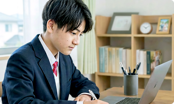 ノートパソコンで学習する生徒