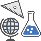 三角定規と地球儀とフラスコのイメージ
